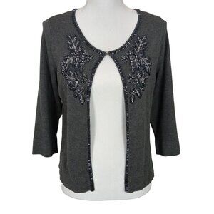 JANA Embroidered Beaded Cardigan Gray Sz S EUC